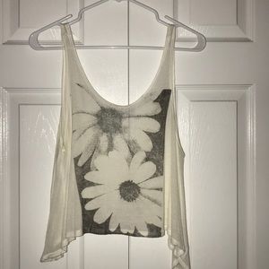 White Crop Top with floral graphic. Size S